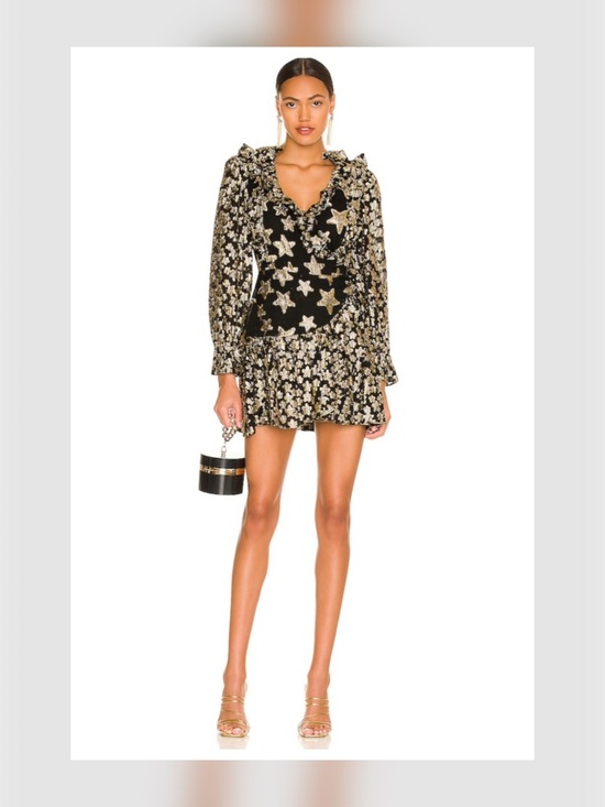 LOVESHACKFANCY Findlay Metallic Star Mini Wrap Dress